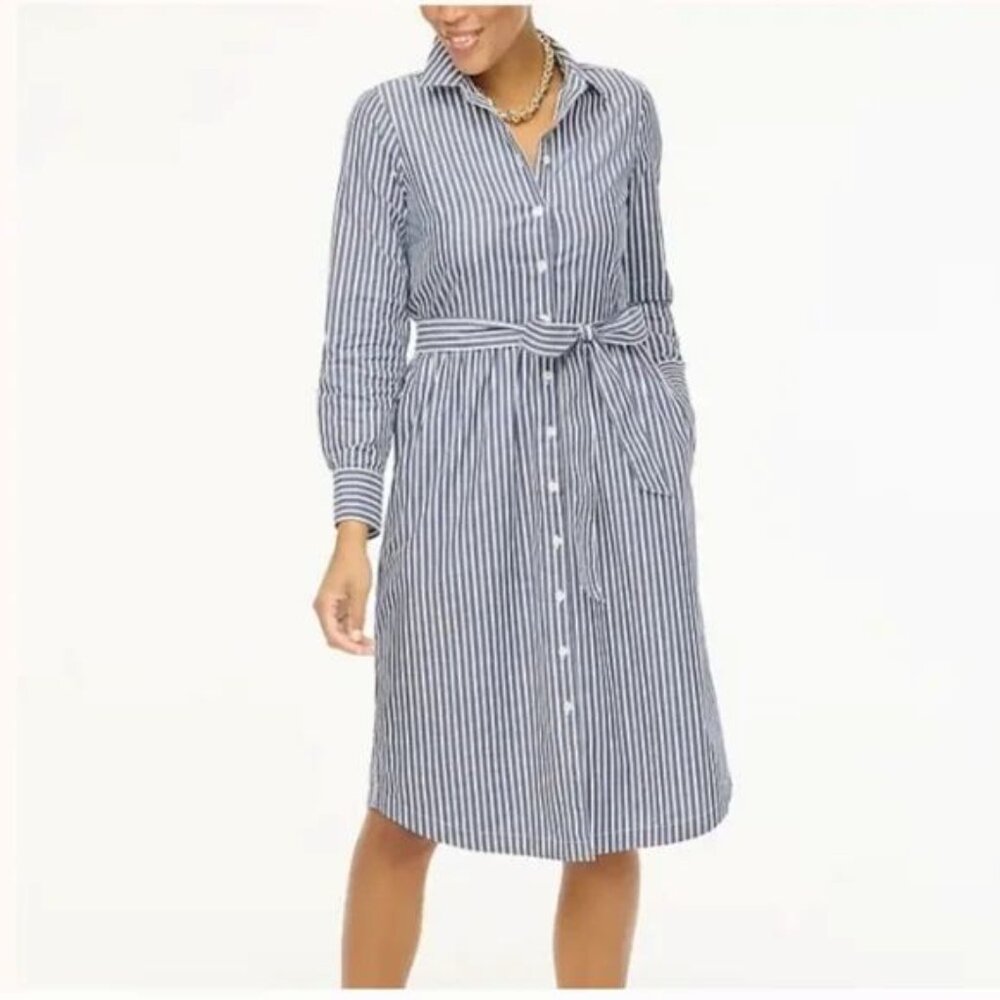 J Crew Long Sleeve Striped Poplin Shirt Dress